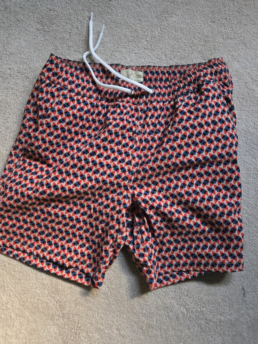 NWT J.CREW Men's Red/Blue Patterned Swim Trunks Size S